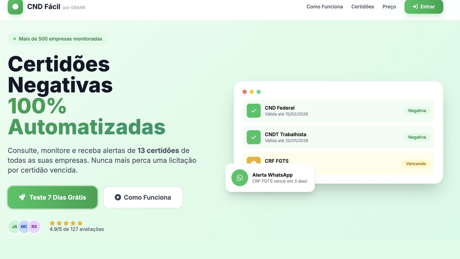 Página inicial do site CND Fácil