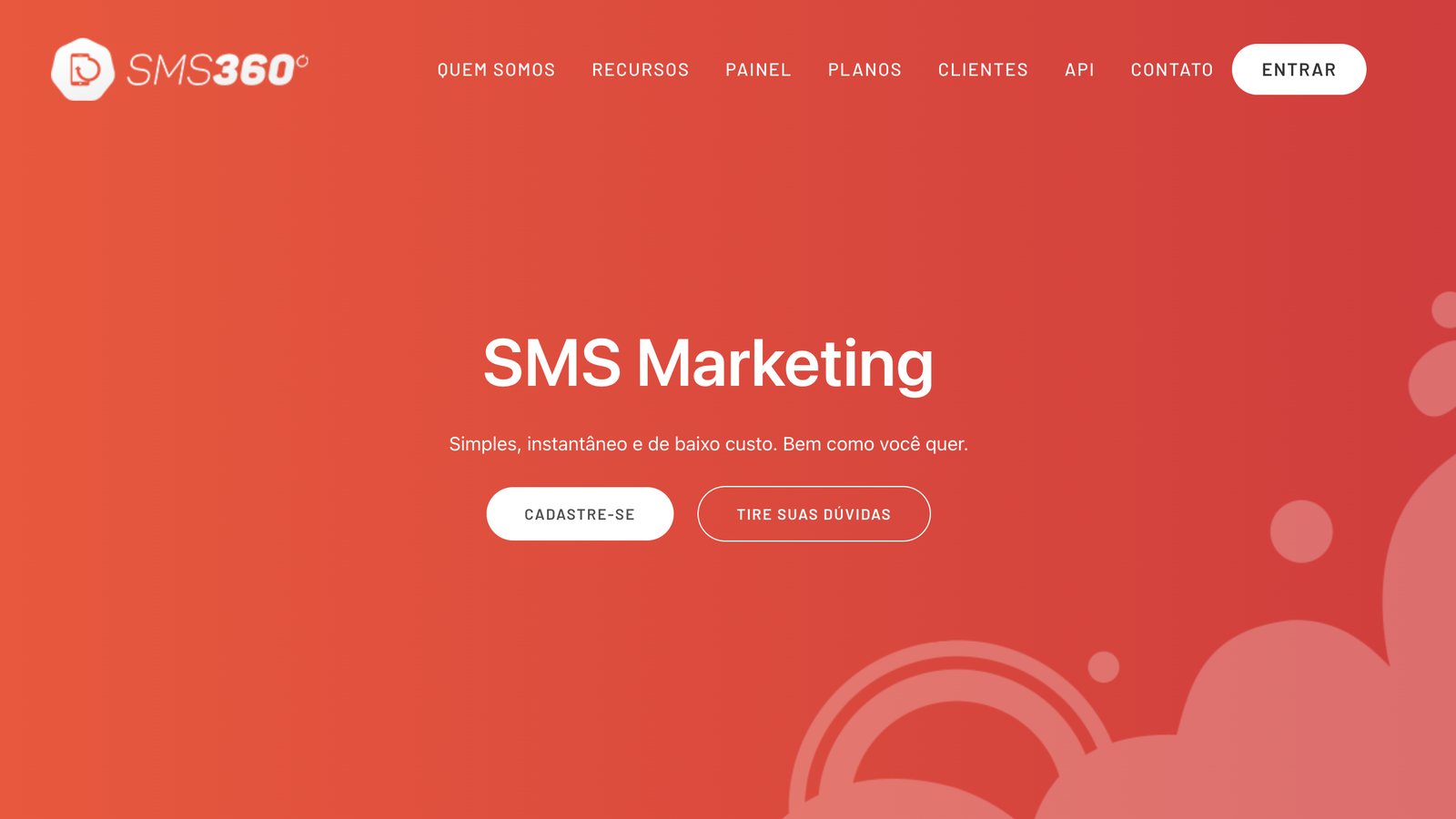 Página inicial do site SMS360